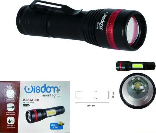 Faro Torcia Led Ricaricabile Luminosita Regolabile Doppia Emissione Luce Dt-2166