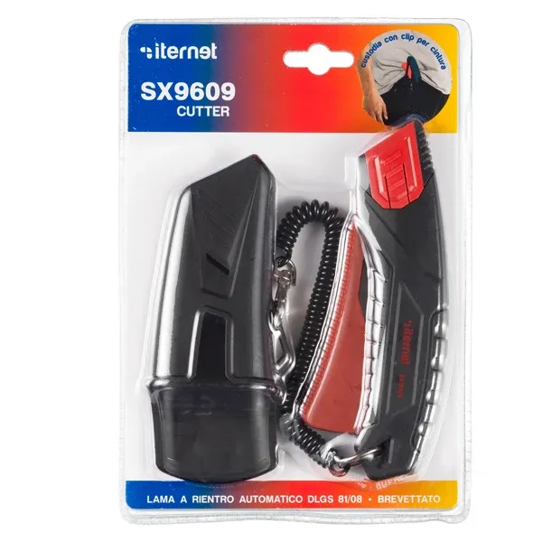 ITERNET - 4338C - Cutter Super Safety SX 9609 - con custodia - lama rientro automatico - Iternet - 103636 - Conf. da 1 Pz.