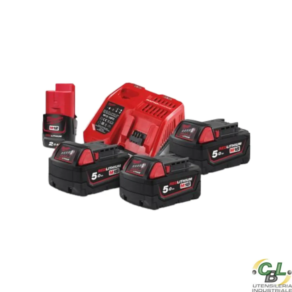 KIT 3 BATTERIE 18V 5,0 Ah + 1 BATTERIA 2,0 Ah + CARICABATTERIE