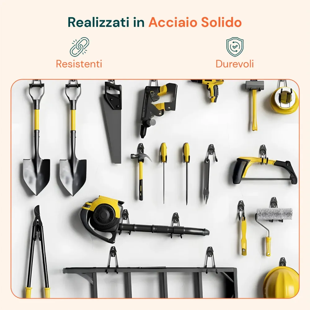 Kit 16 Ganci da Muro per Officina o Garage – Diverse Misure e Usi