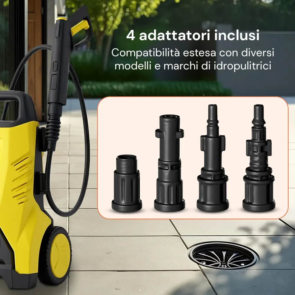 Kit Sonda Spurgo 15 m per Idropulitrice con 4 Adattatori Universali