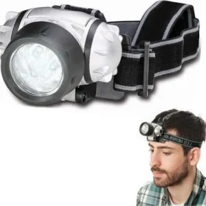 Lampada Frontale Torcia Da Testa Luce 7 Led Bianchi Batterie Pesca Sport