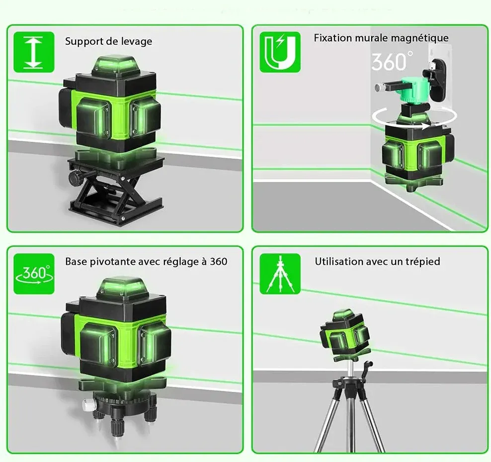 Livella laser 16 linee verde – Cavalletto 2 batterie + telecomando