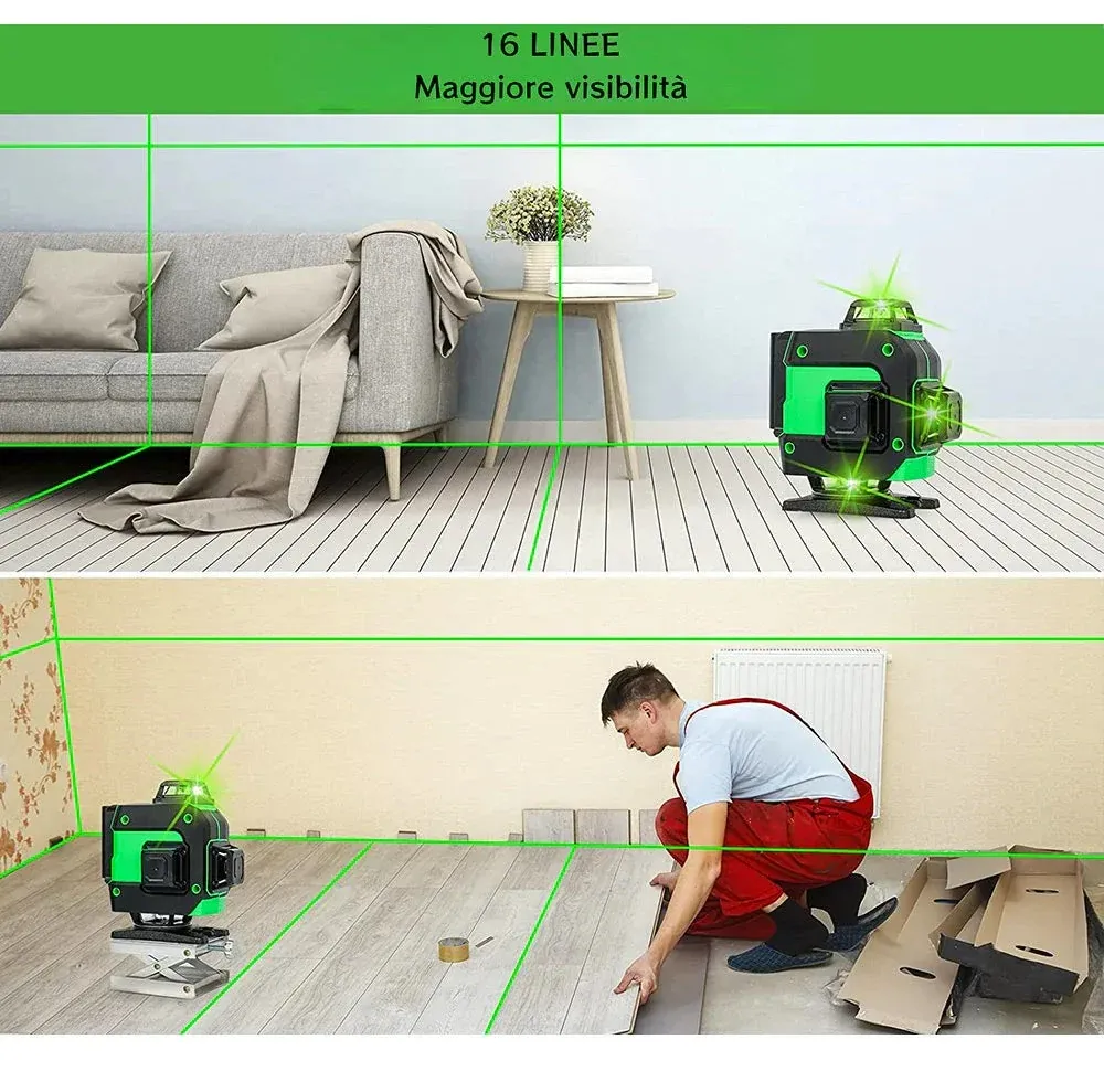 Livella laser 16 linee verde – Cavalletto 2 batterie + telecomando