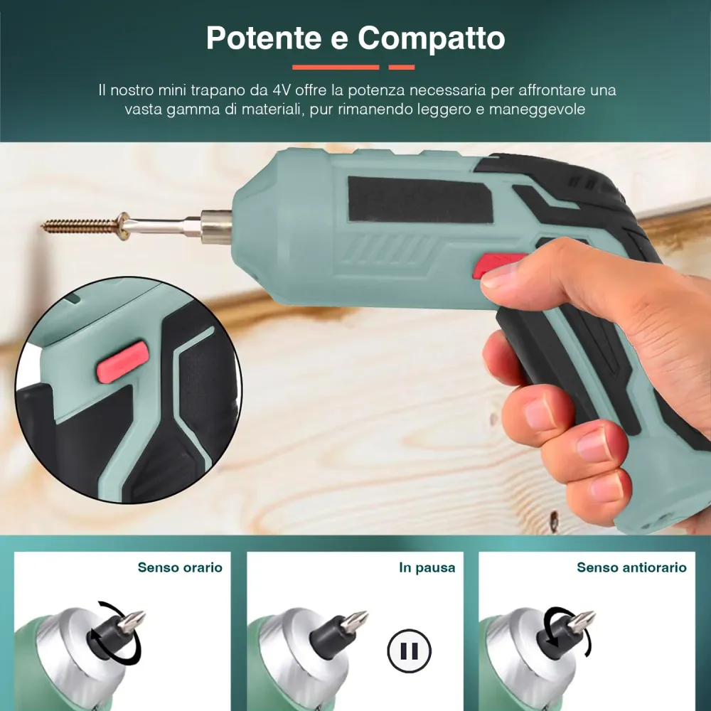 Mini Avvitatore 4v Con Batteria 1500 Mah E Astuccio Con 34 Accessori