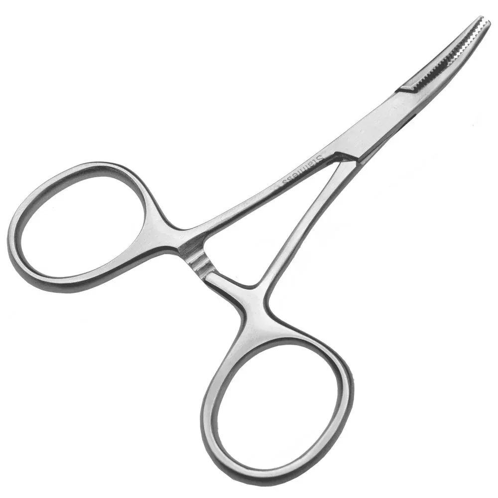 Mini pinza - lunghezza: 9,5 cm - punta ricurva - scanalata all'interno - acciaio inossidabile