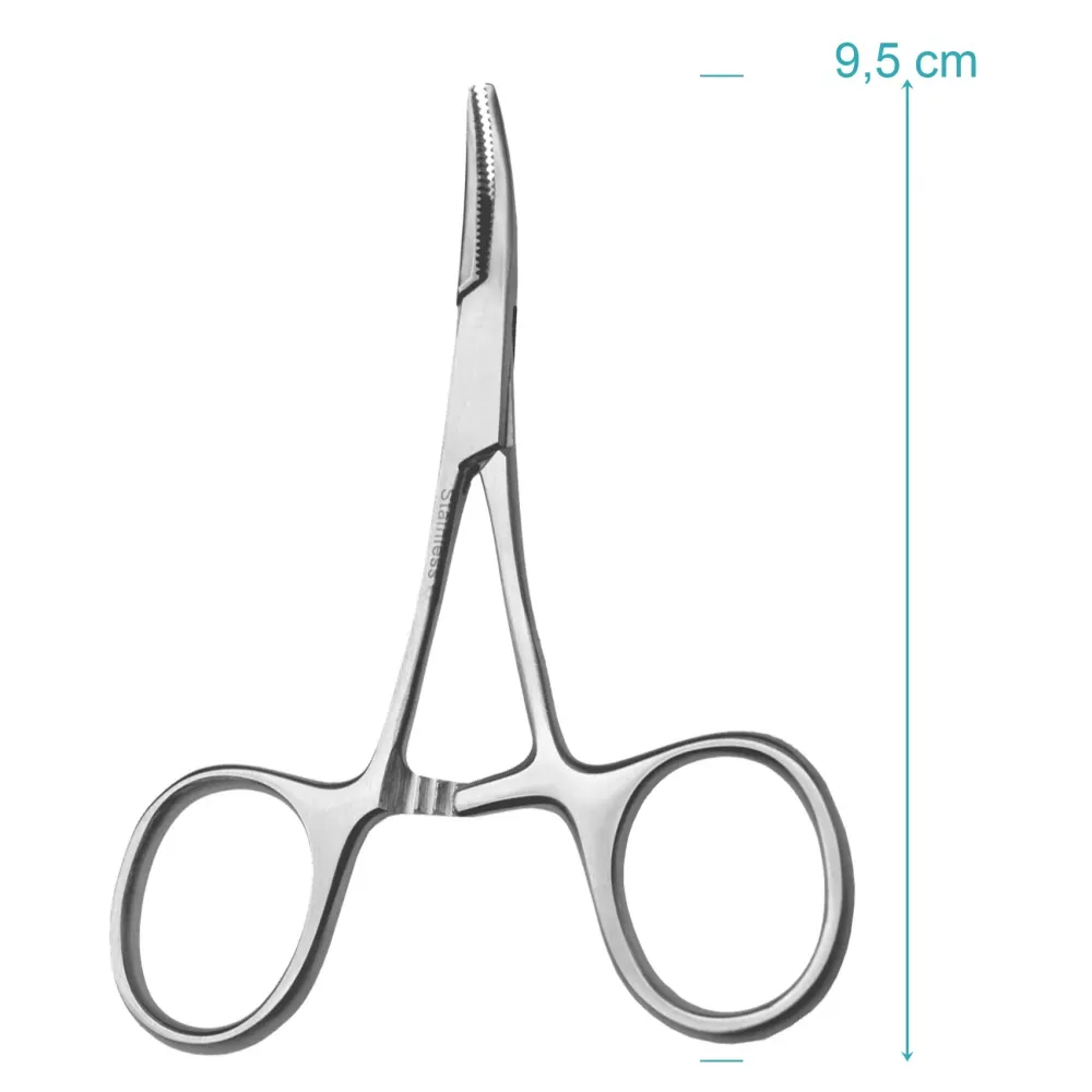 Mini pinza - lunghezza: 9,5 cm - punta ricurva - scanalata all'interno - acciaio inossidabile