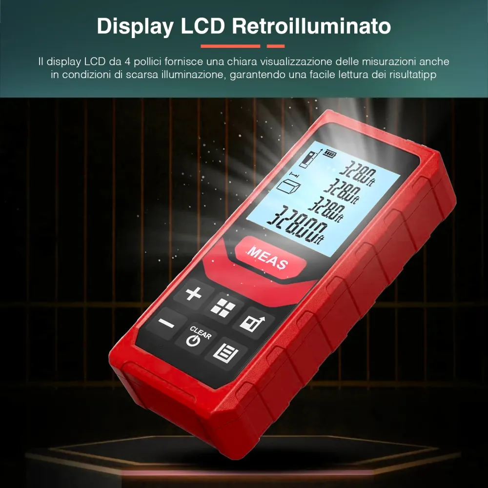 Misuratore Laser 3 Unità Di Misura Con Schermo Lcd Da 4cm-50m
