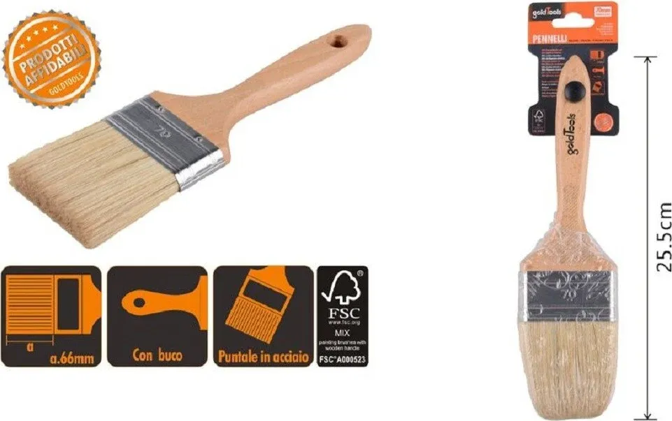 Pennello Piatto 25.5 Cm Con Manico Legno Setole Morbide Pittura Vernice 90207