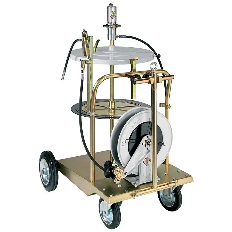 PIATTAFORMA MOBILE GRASSAGGIO PER FUSTI 180/220 Kg + POMPA R. 50:1 +