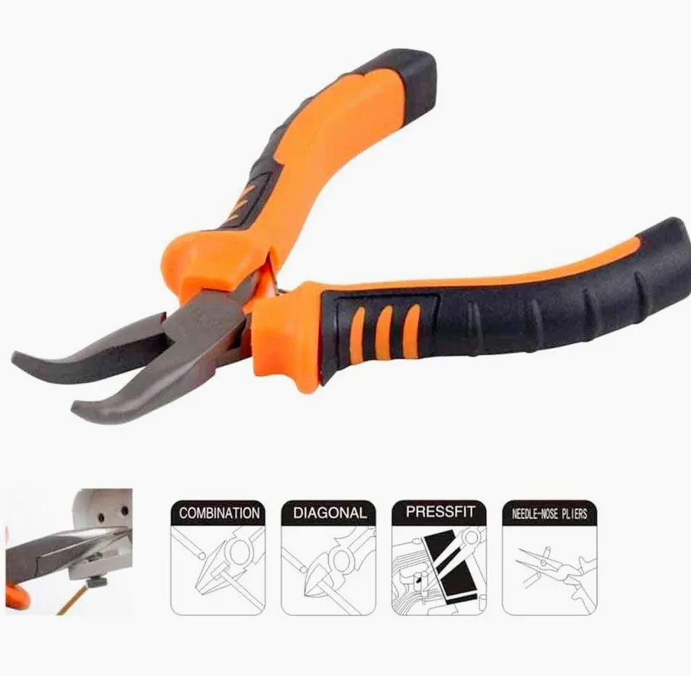 Pinza becco lungo curvo acciaio con impugnatura antiscivolo – 11 cm