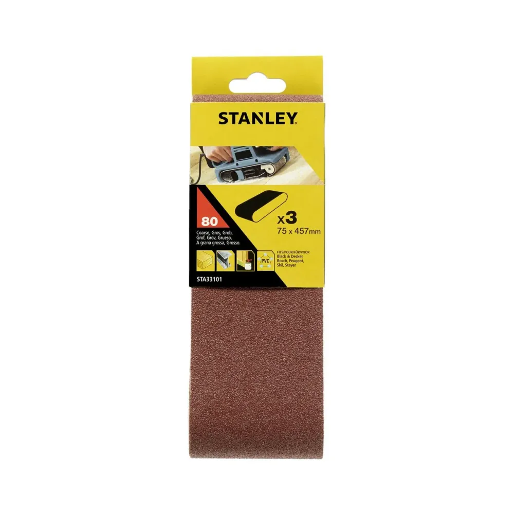 Piranha Stanley STA33101 - 3 nastri abrasivi 75x457 grana 80 - 3pz