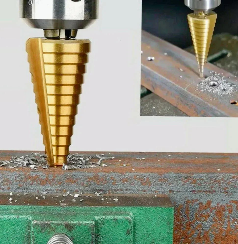 Punta conica scalini HSS con rivestimento titanio – Fresa per trapano diametri 4-30 mm, per acciaio, ottone, rame, allumin...