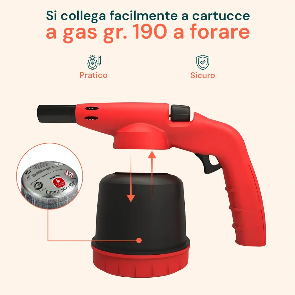 Saldatore Gas Hellfire Con Piezo E 2 Cartucce Da 190g Incluse
