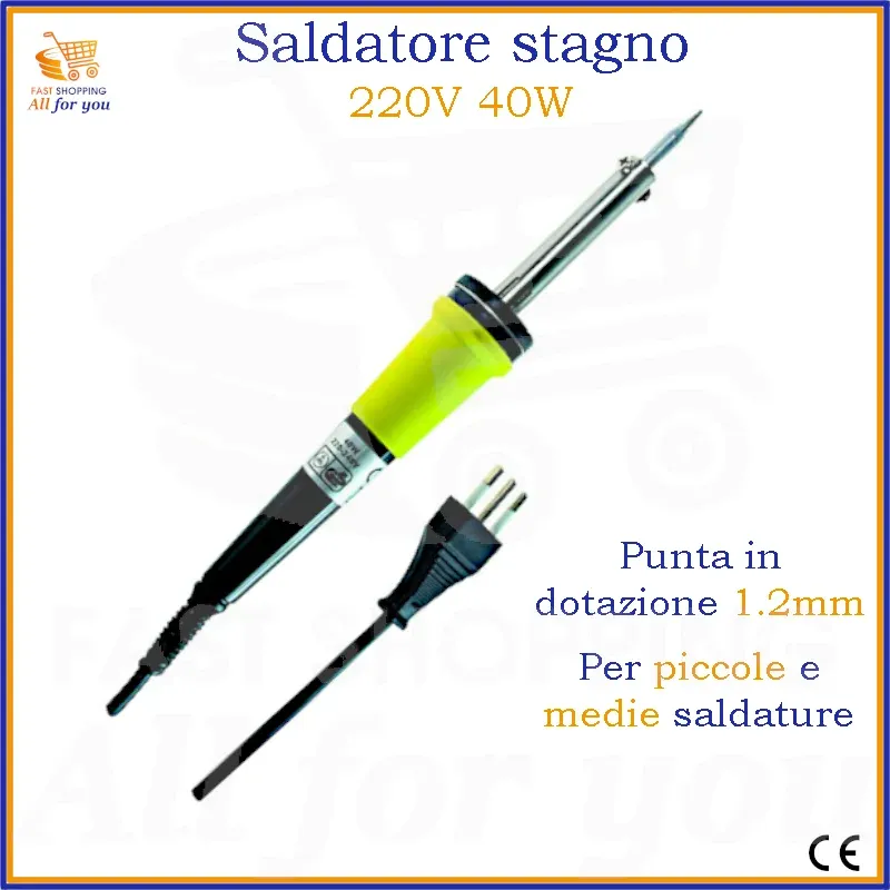 Saldatore Stagno 40W 230V con Punta da 1.2mm - Ideale per Piccole e Medie Saldature