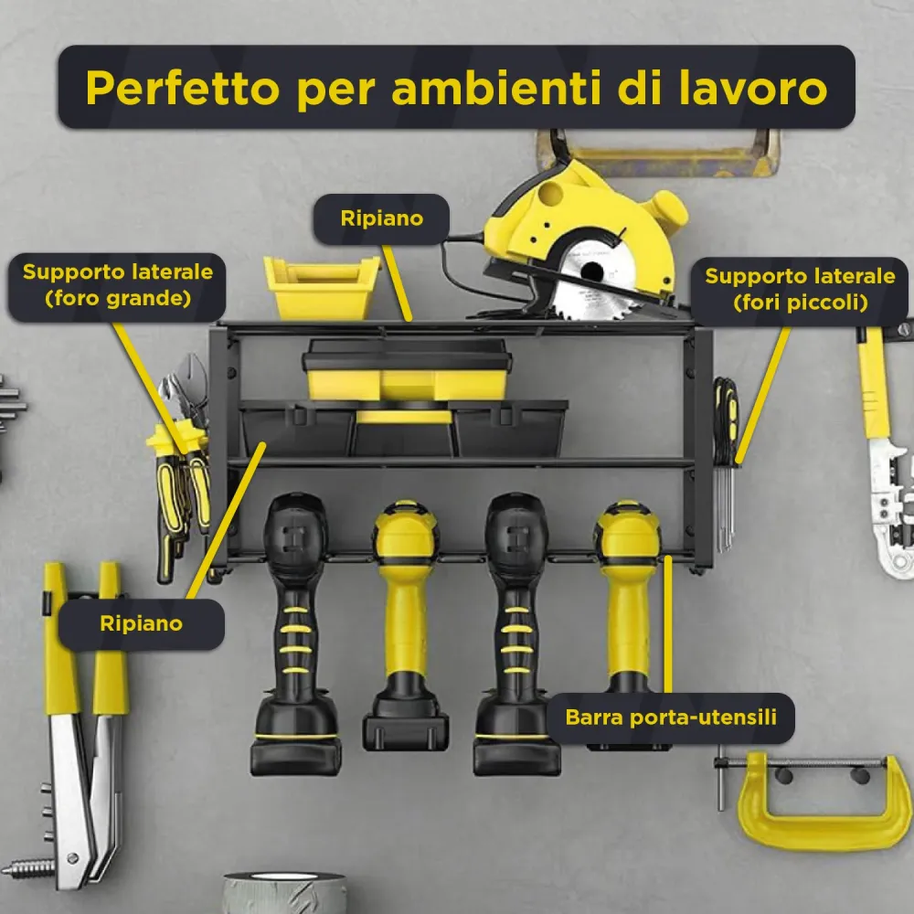 Scaffale Porta Attrezzi da Officina con Struttura Smontabile e Organizer Laterali