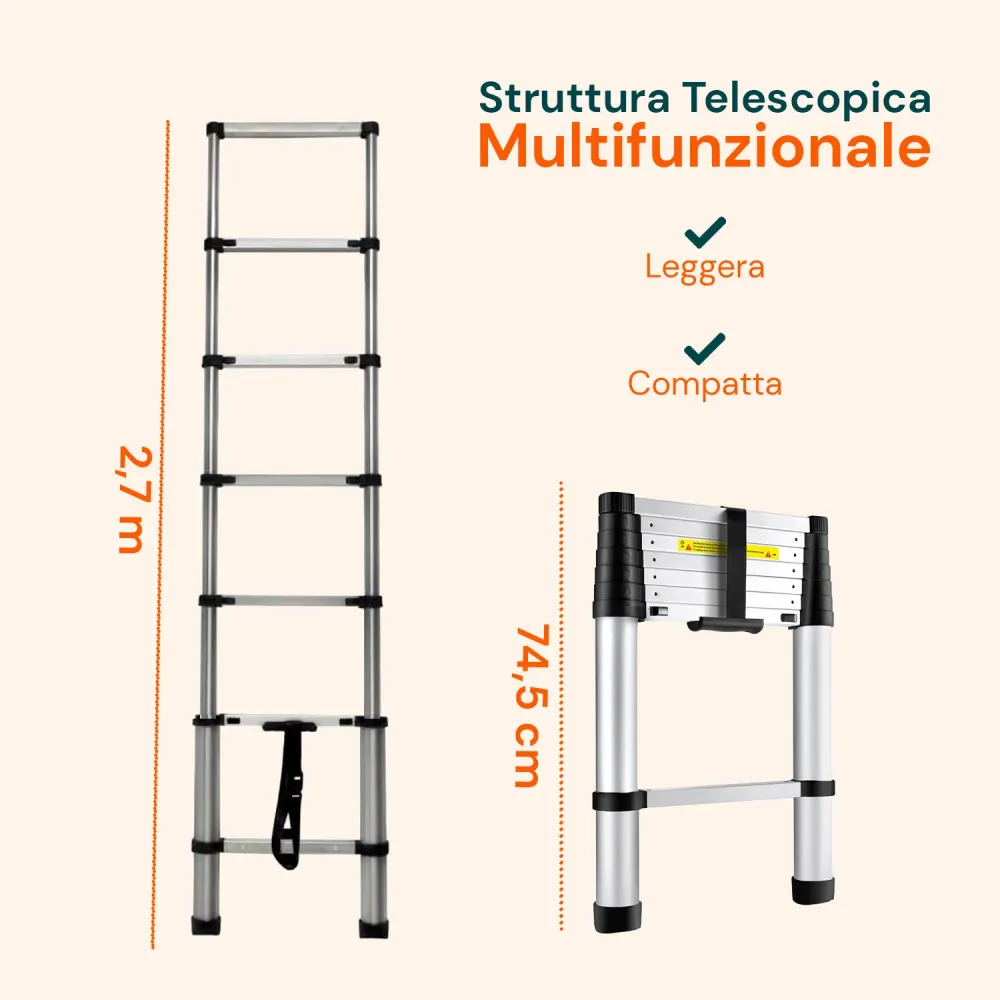 Scala Telescopica 7 Gradini Professionale Acciaio – Uso Domestico e Lavoro
