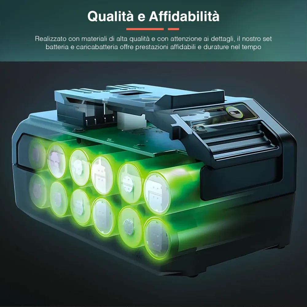 Set Batteria 2,0 Ah E Caricabatteria 4 Led 450w