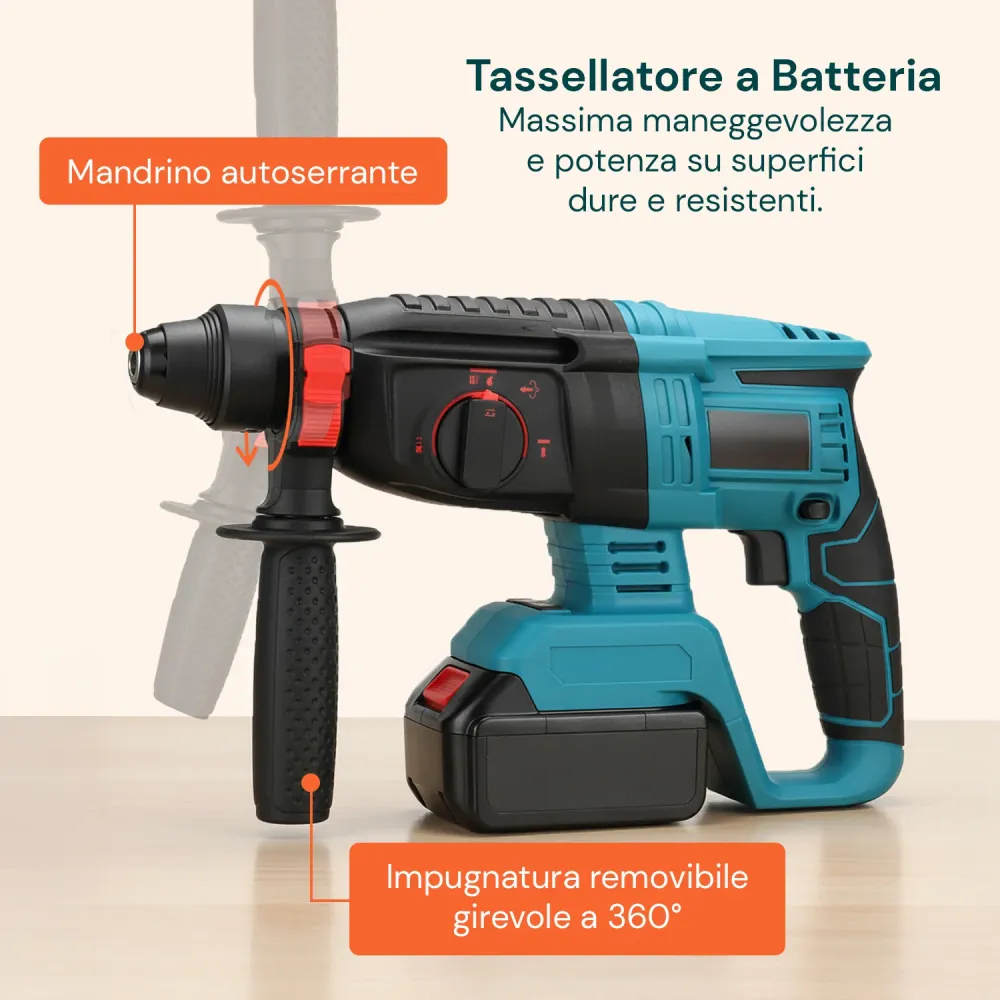 Set Completo per Fai da Te con Avvitatore Batteria e Trapano Percussione Multifunzione