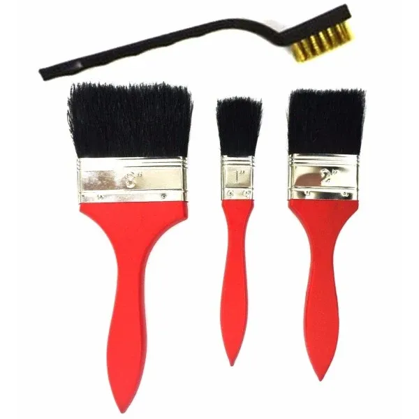 Set 3 Pennelli Legno 1" 2" 3" Per Pittura + 1 Pennello Setole Ferro Da Lavoro