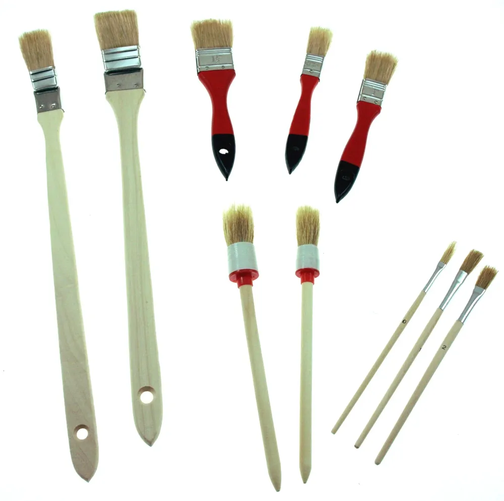 SET DI PENNELLI PIATTI E TONDI 10 pezzi CON MANICO LEGNO BEAST