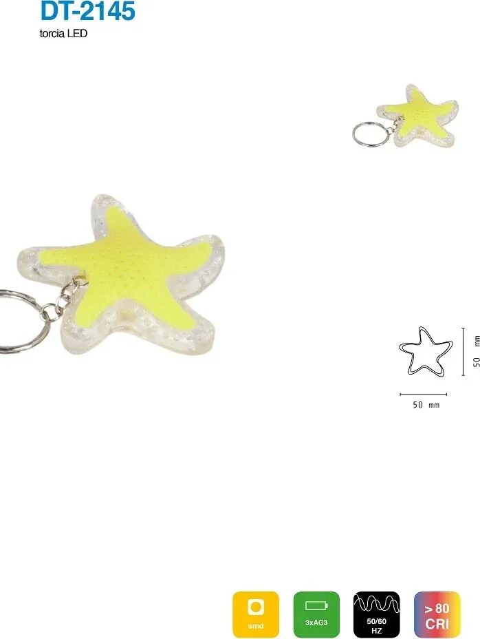Set 4 Pezzi Mini Torcia Led Portachiavi Forma Di Stella Tascabile 50mm Dt-2145