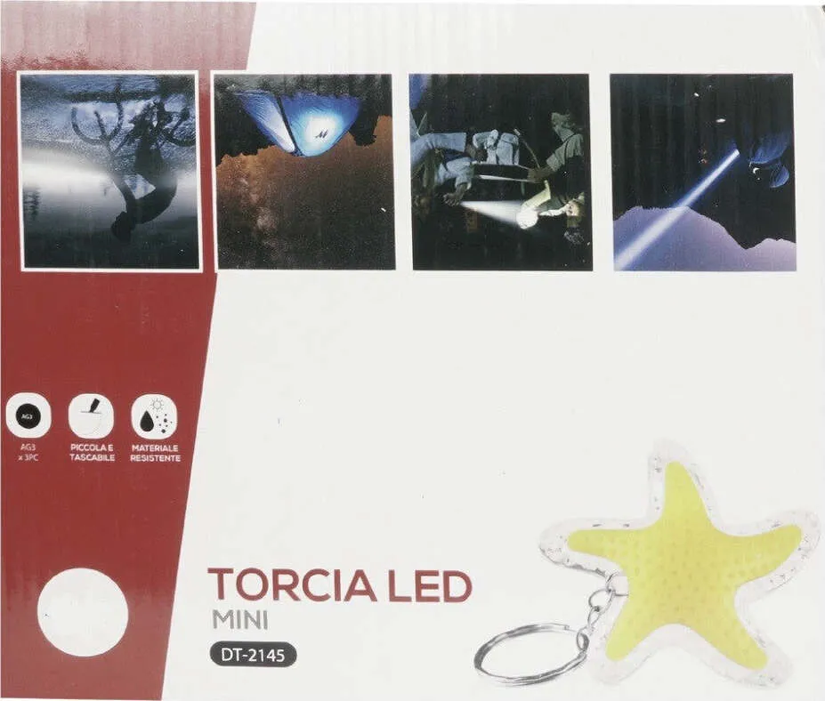 Set 4 Pezzi Mini Torcia Led Portachiavi Forma Di Stella Tascabile 50mm Dt-2145