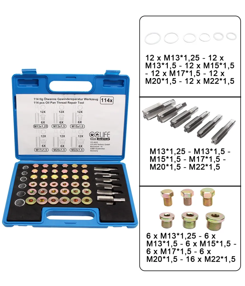 Set di riparazione della filettatura del tappo di scarico dell'olio completo | M13 - M22