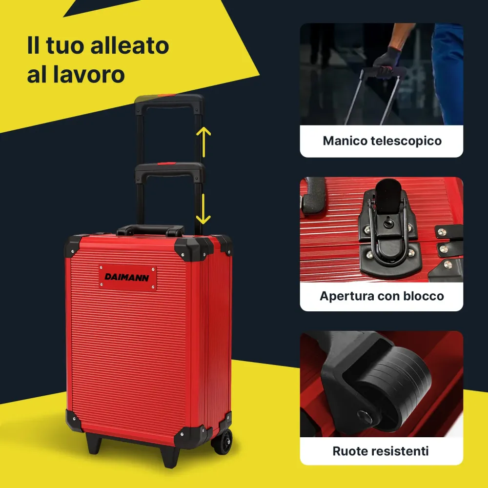 Set Utensili Professionale da 699 Pezzi Valigetta Trolley – CraftyCart Rosso