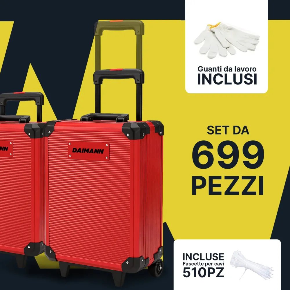 Set Utensili Professionale da 699 Pezzi Valigetta Trolley – CraftyCart Rosso