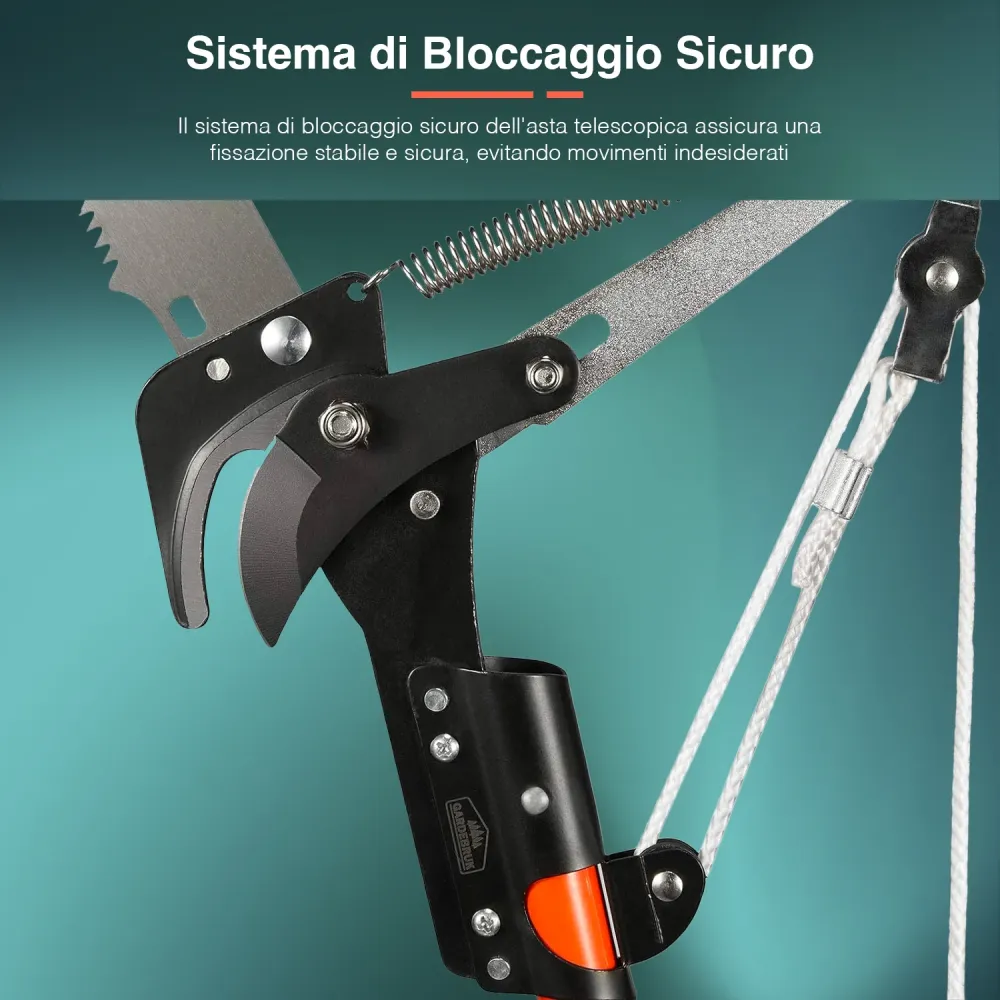 Svettatoio con Asta Telescopica 2,4 m, Sega Acciaio e Corda Nylon