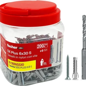 Tasselli Fischer ad espansione nylon SX Plus 6x30 mm + Punta SDS (200 pezzi)