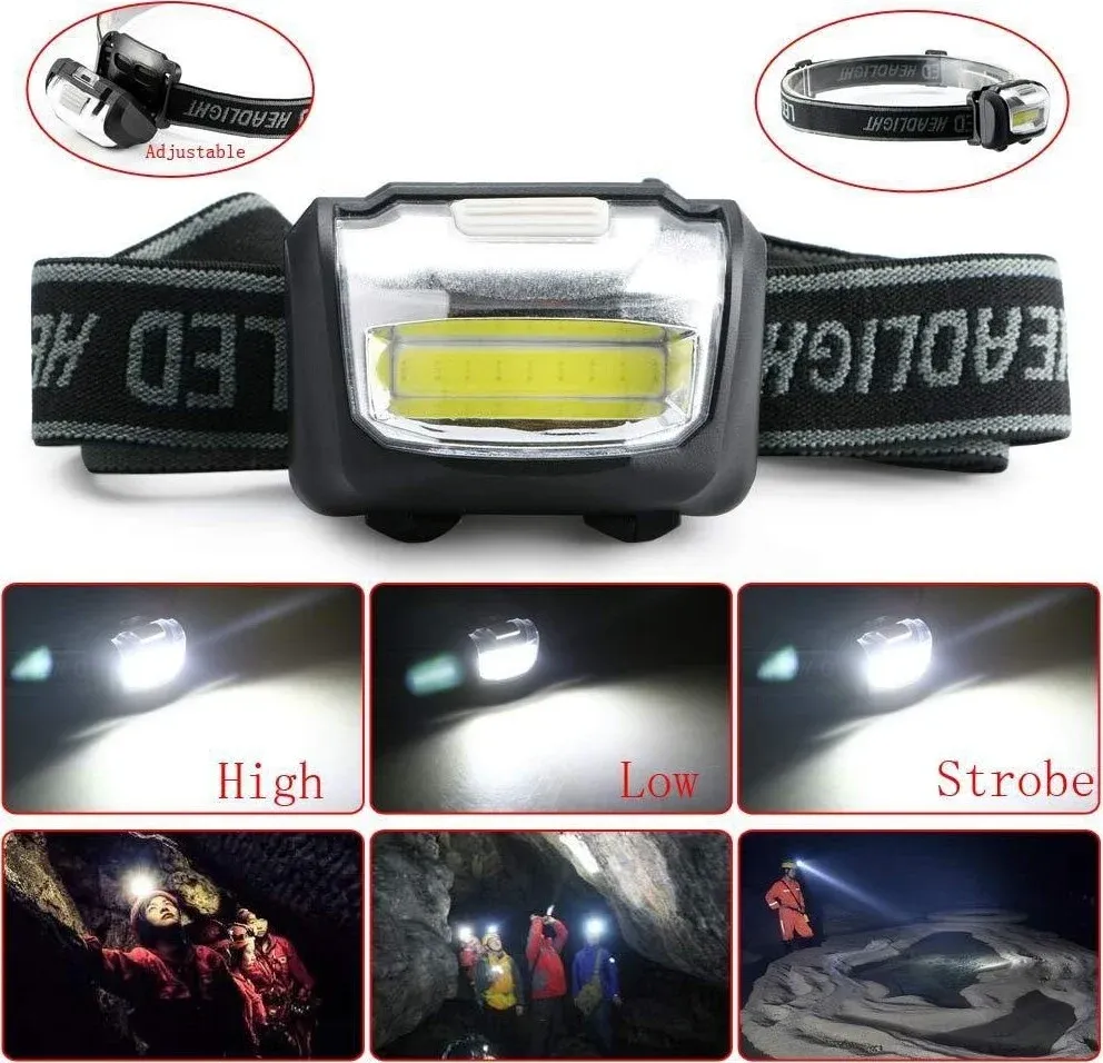 Torcia Frontale Cob Da 3w 110lmn Led Per Trekking Sport Lavoro Ricaricabile