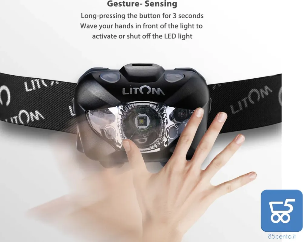 Torcia Frontale LED Bianco Rosso con Controllo Gesture Luce per Casco Escursionismo