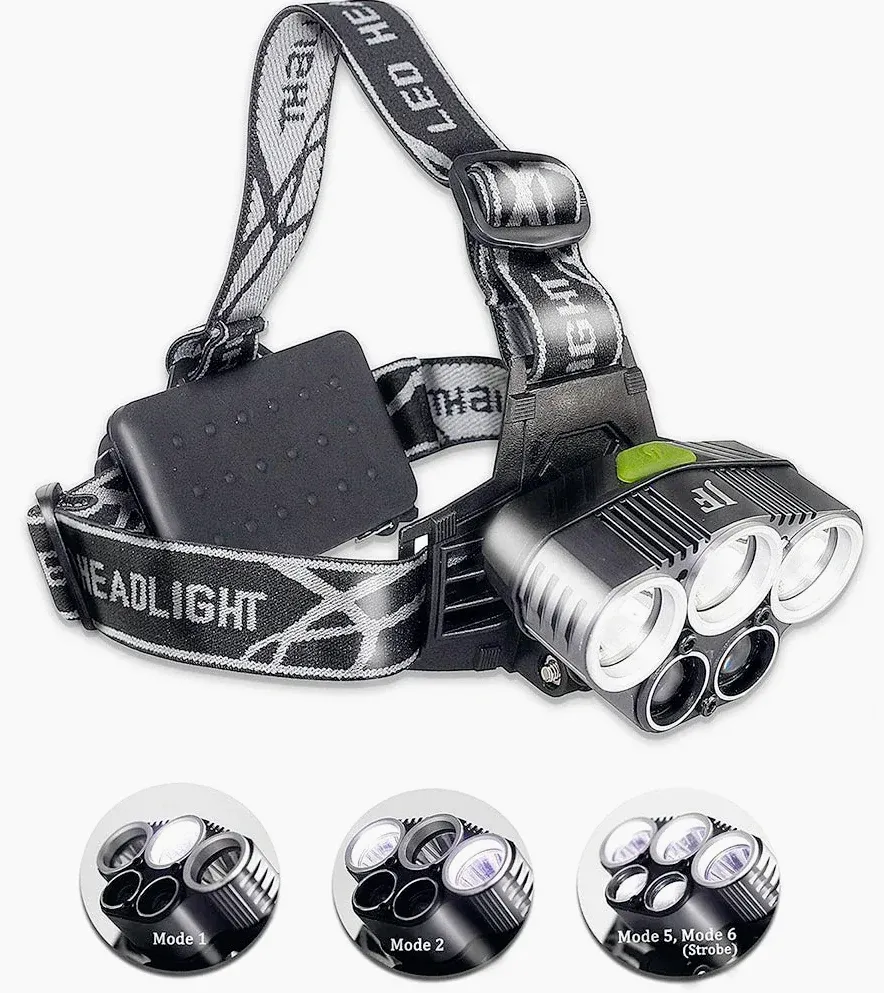 Torcia frontale ricaricabile – 5 LED (3 bianche + 2 blu), 5 modalità di luce