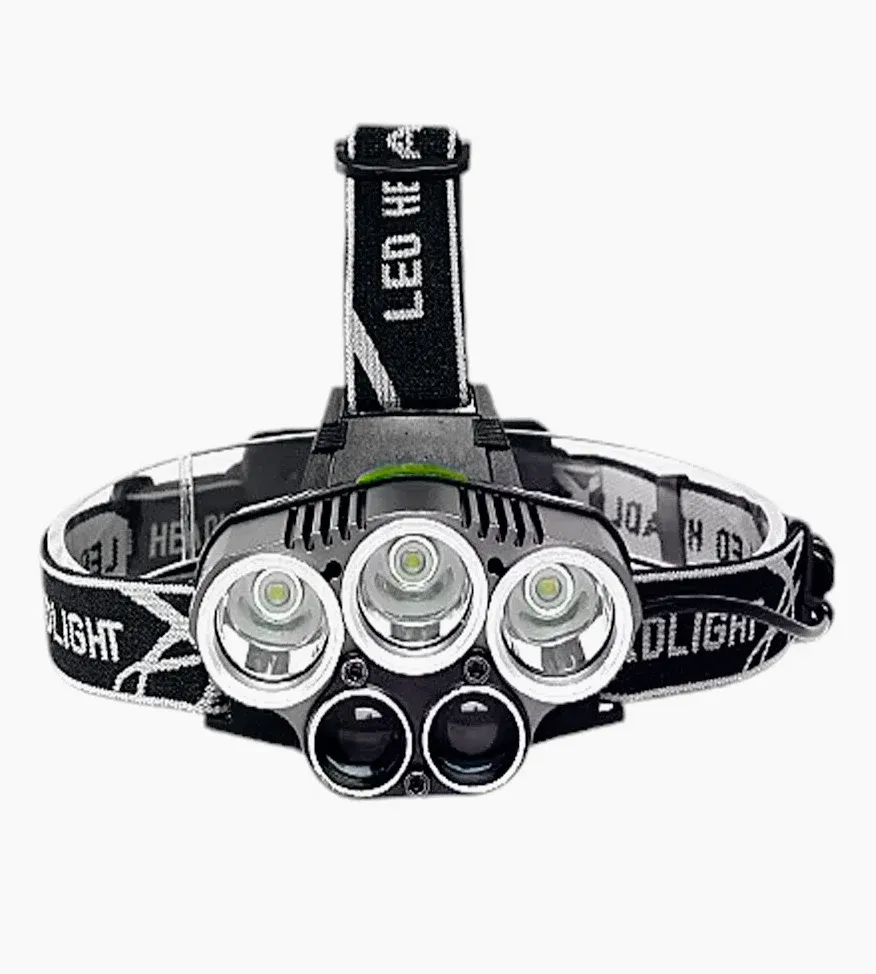 Torcia frontale ricaricabile – 5 LED (3 bianche + 2 blu), 5 modalità di luce