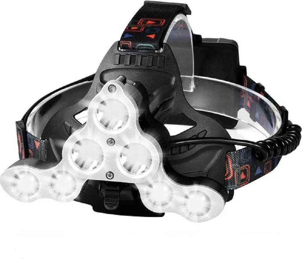 Torcia Lampada Frontale 7 Led Ricaricabile Pesca Grotte Fascio Luce Bianca