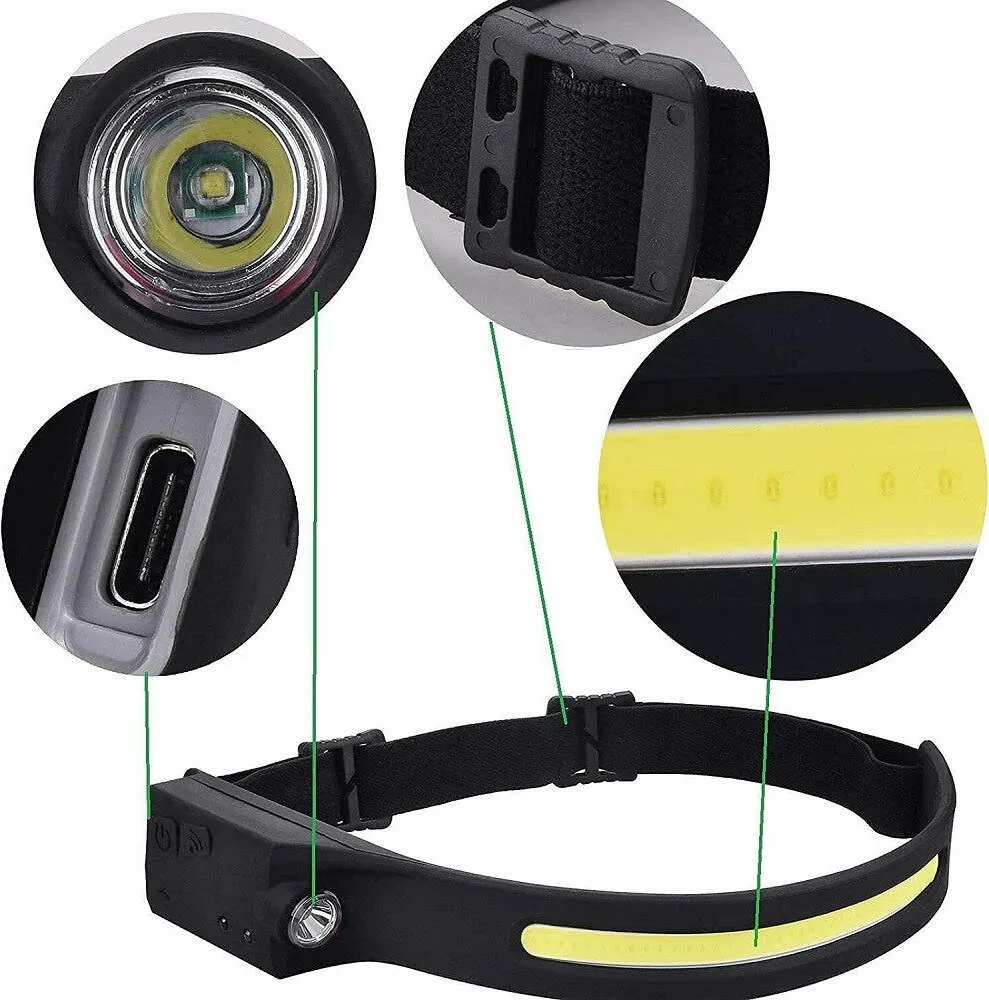 Torcia Lampada Frontale Ricaricabile Led Cob 350lm Con Sensore Di Movimento