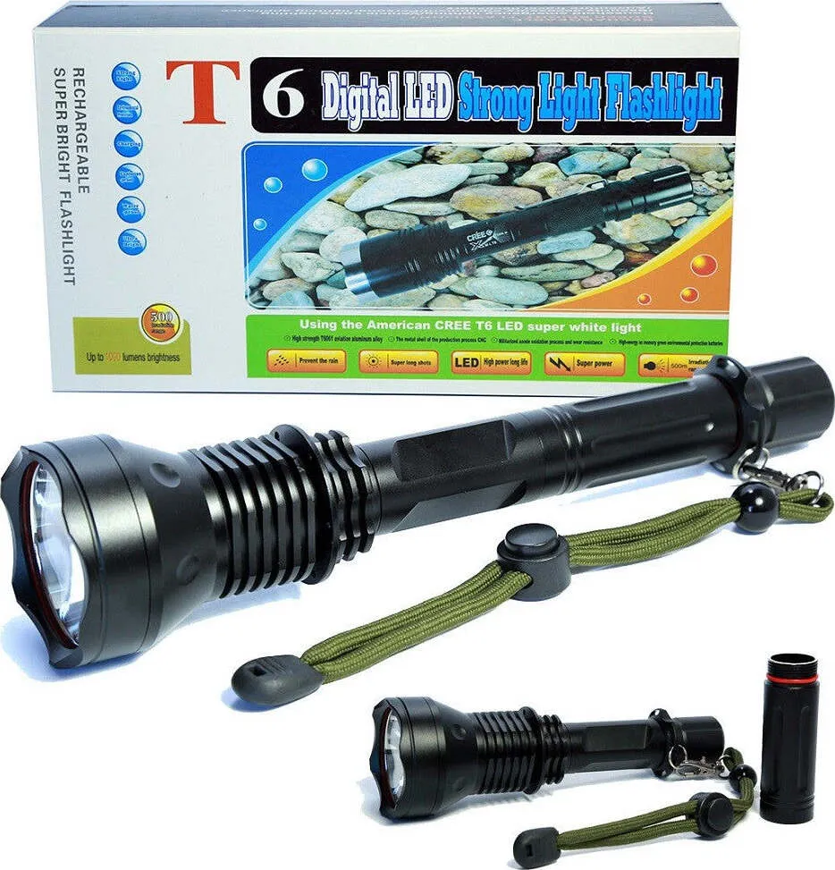 Torcia Lampada Led Cree T6 Ricaricabile Tattica Impermeabile Con Prolunga Xmlt6