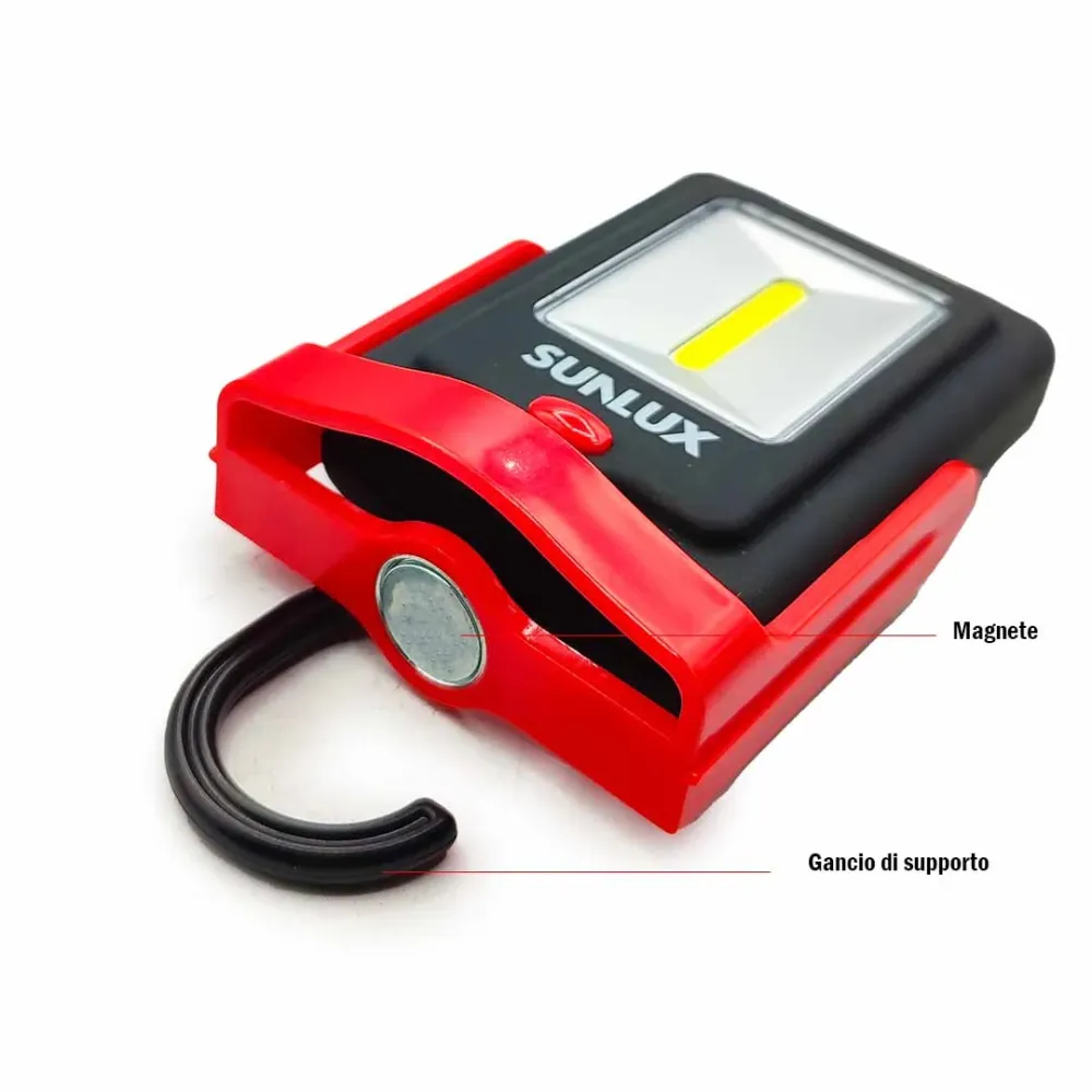 Torcia led con gancio e supporto magnetico 2 illuminazioni Sunlux