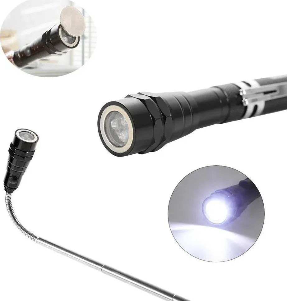 Torcia 3 Led Luce Bianca Manico Telescopico Minitorcia Testa Snodabile Girevole Gloriashoponline