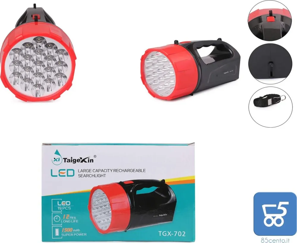 Torcia 19 LED - ricaricabile ad alta potenza con batteria da1500 mah