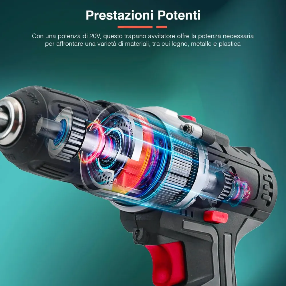 Trapano Avvitatore 12v Con Batteria 1300 Mah Con Valigetta E 135 Accessori