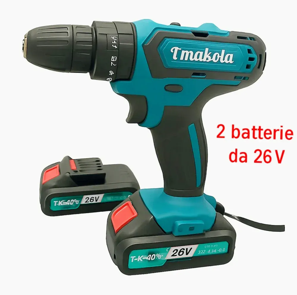 Trapano avvitatore 26V – 2 batterie, due velocità e accessori inclusi