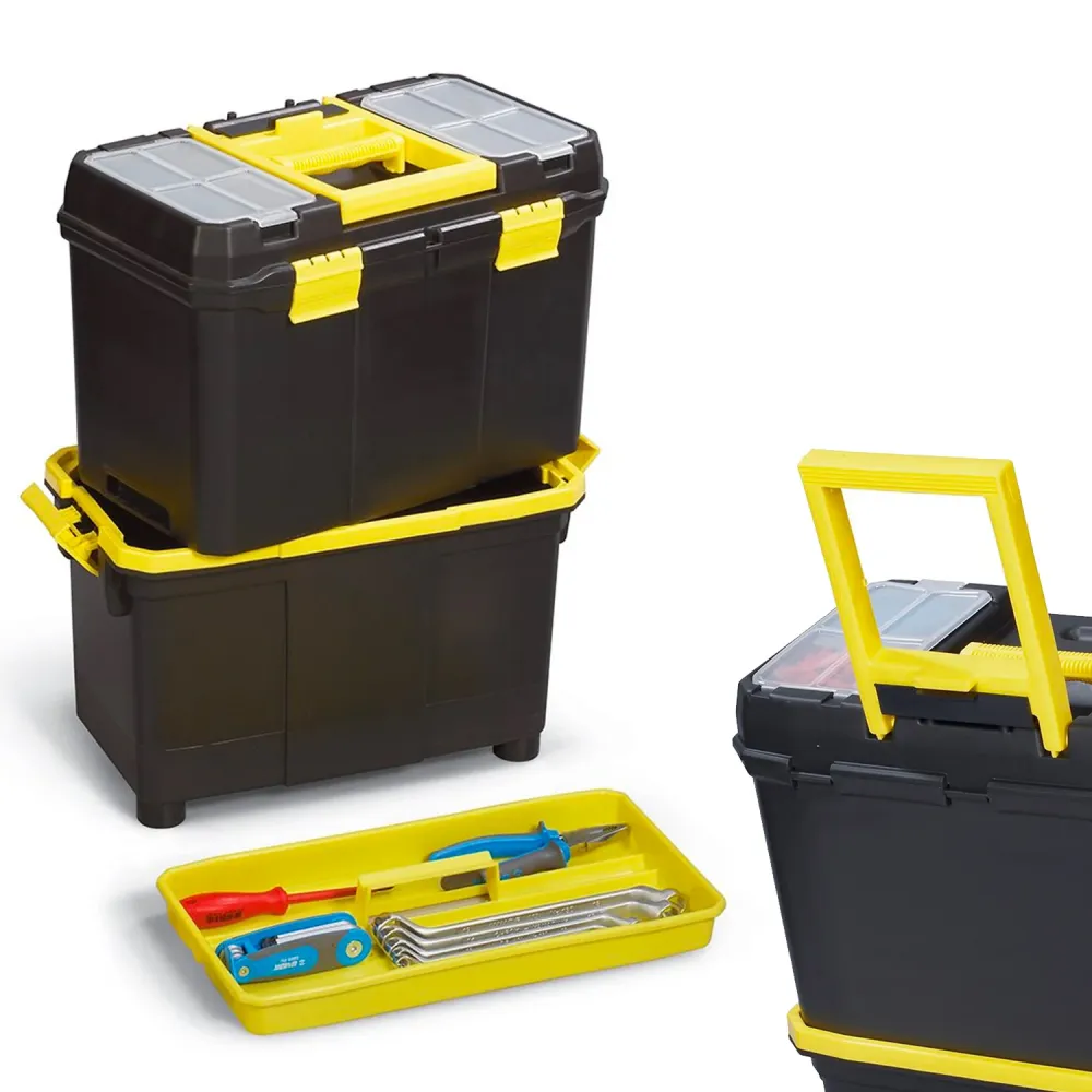 Trolley Porta Attrezzi 2 Vani Con 4 Vassoi Portaminutiera Plastica 45x58,5x27cm