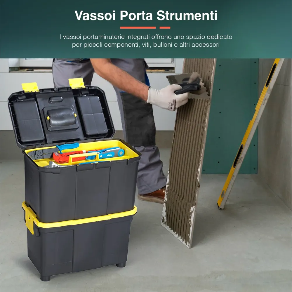 Trolley Porta Attrezzi 2 Vani Con 4 Vassoi Portaminutiera Plastica 45x58,5x27cm