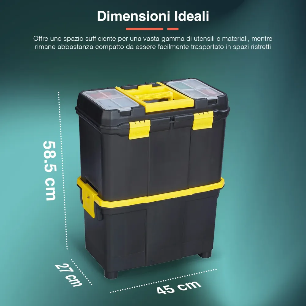 Trolley Porta Attrezzi 2 Vani Con 4 Vassoi Portaminutiera Plastica 45x58,5x27cm