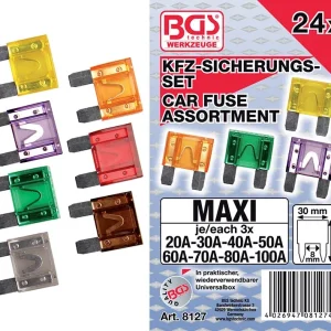 ASSORTIMENTO 24 PEZZI, MAXI FUSIBILI PER AUTO BGS8127