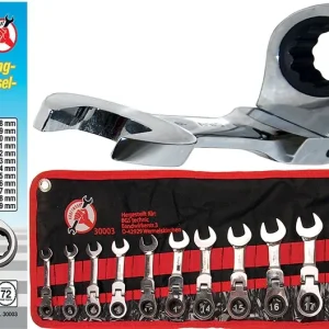 SET 14 PEZZI CHIAVI COMBINATE CRICCHETTO EXTRA-CORTE CON SNODO BGS30003 8/19mm