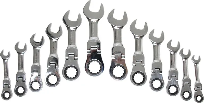 SET 14 PEZZI CHIAVI COMBINATE CRICCHETTO EXTRA-CORTE CON SNODO BGS30003 8/19mm